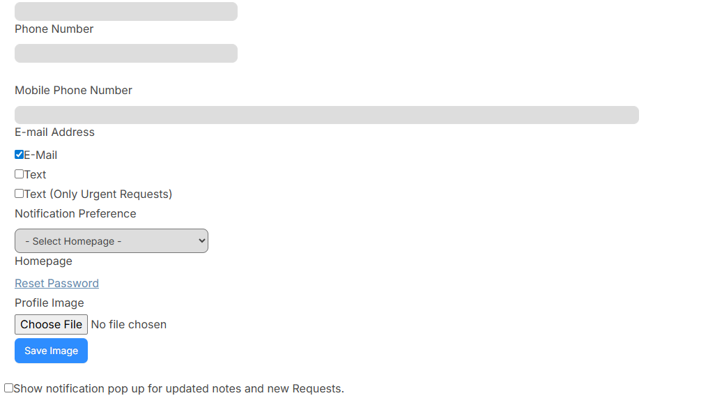 Edit profile, notification preferences. 